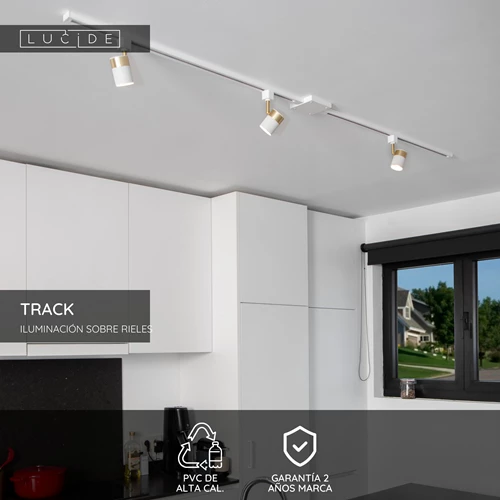 Lucide TRACK Alimentador - Sistema de carril monofásico / Iluminación con rieles - Simple/Doble - Blanco (Extensión) - USP